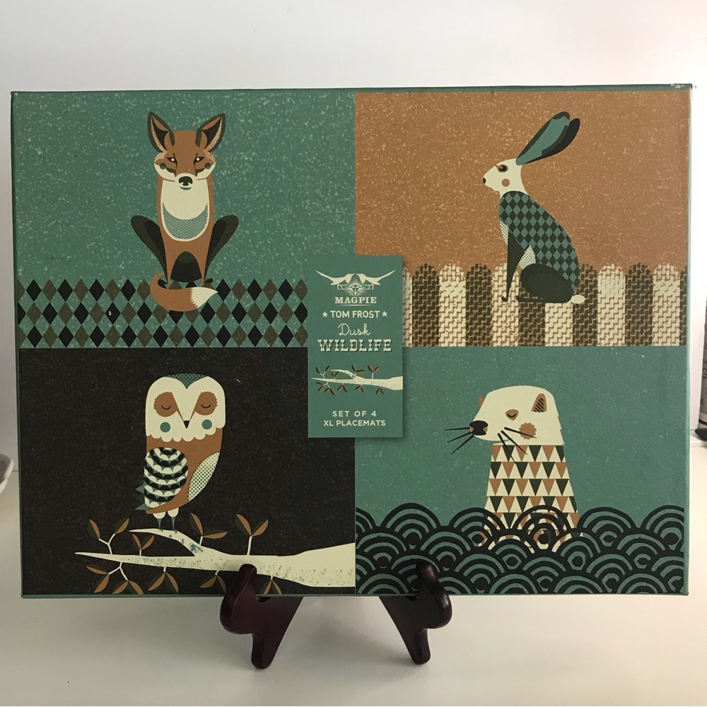 NEW - MAGPIE TOM FROST DUSK WILDLIFE Set of 4 XL Placemats